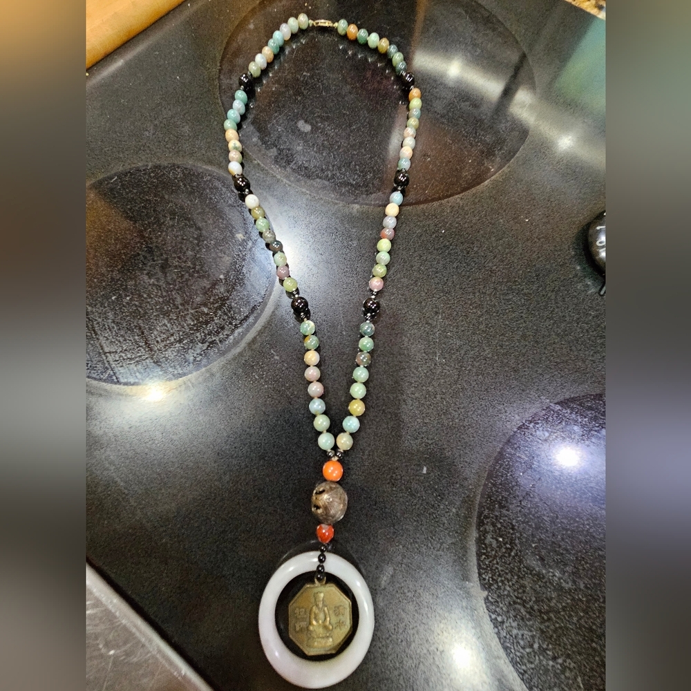 1950s–60s Japanese export beaded necklace with a Buddha charm  mid-century